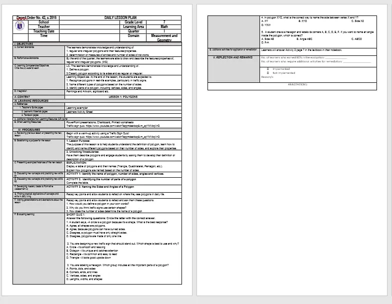 Preview 2 of Math 7 Daily Lesson Plan – Quarter 1 Week 1 package