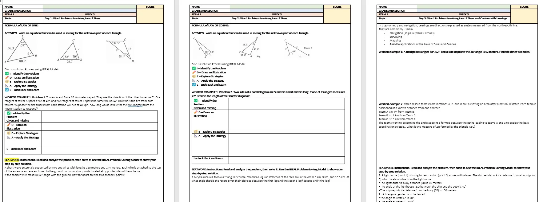 Preview 3 of MATH 10 Daily Lesson Plan ILAW format with worksheet WEEK 3